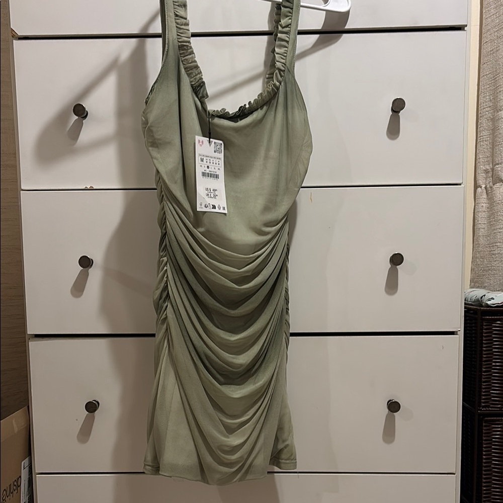 Zara Green Cowl Neck Bodycon Mini Dress